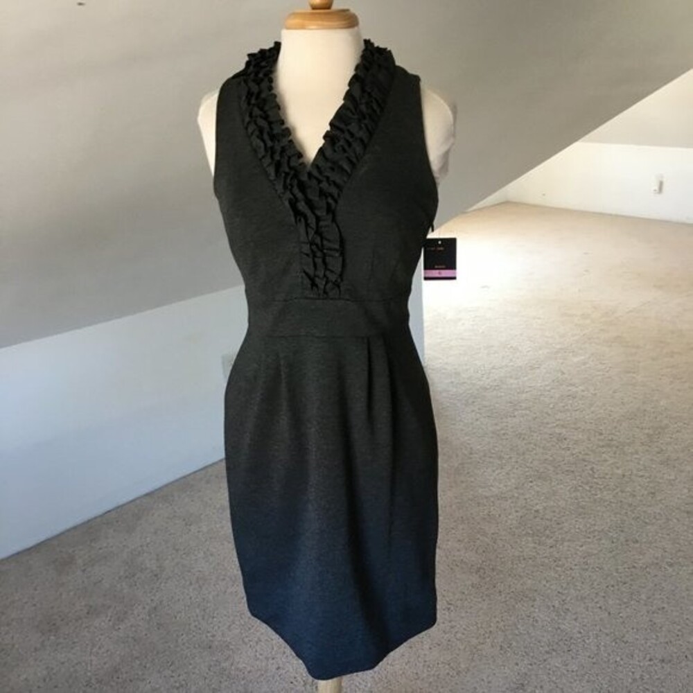 Ruffled V Neck Sheath Dress